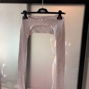 Silver Long Sleeve Ribbed Top